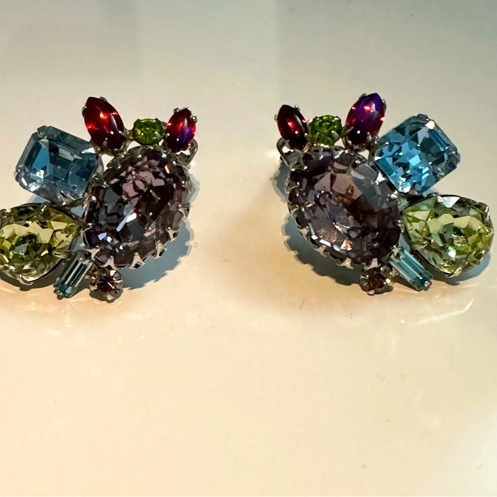 Alice Caviness Clustered Rhinestone Vintage Clip Earrings